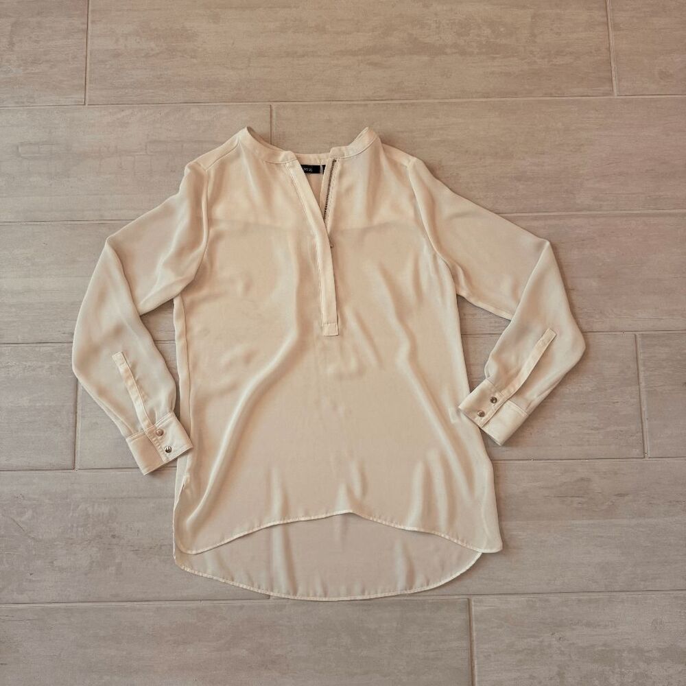 Apt 9 Blouse Long Sleeve Zipper V Neck Tunic Style Top White Small Lightweight
